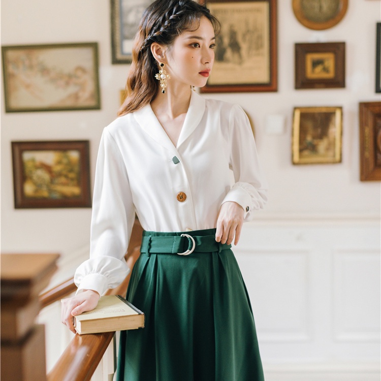 Bộ Áo + Chân Váy 2 Món Dáng Ôm Màu Xanh Lá Phong Cách Pháp Thời Trang Cho Nữ