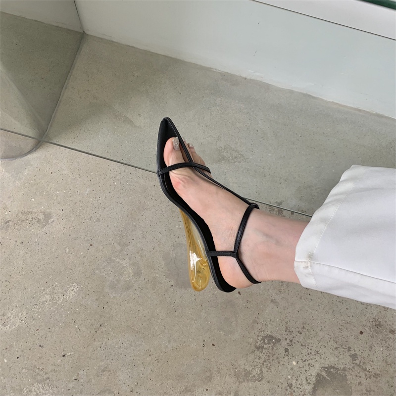 Giày sandal mũi nhọn đế cao trung bình quai mỏng phong cách Hàn Quốc thời trang mùa hè cho nữ