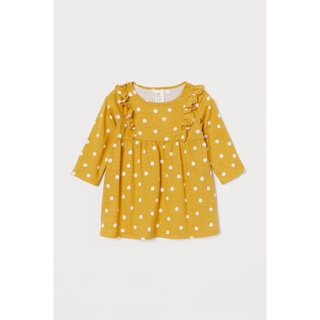 Váy cotton HM dài tay - vàng chấm bi trắng