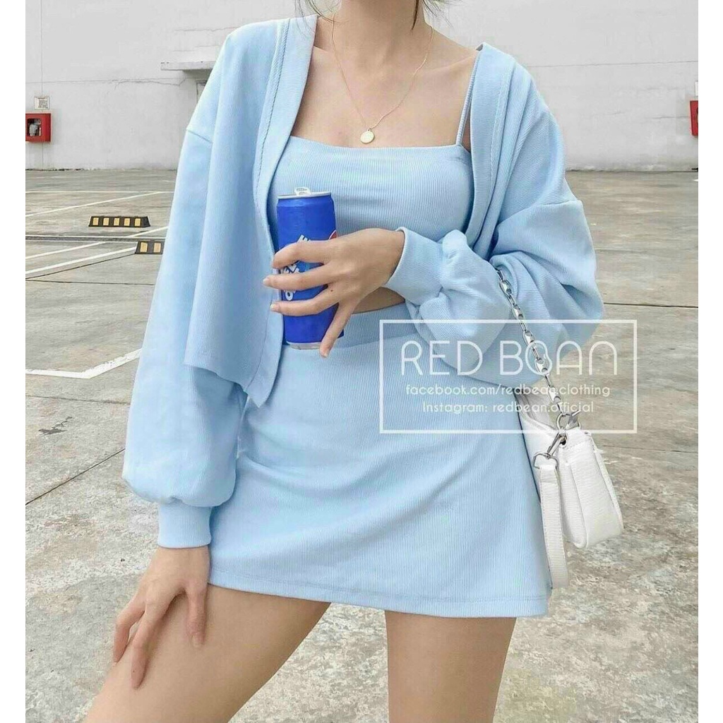 Set 3 món áo 2 dây kèm với áo khoác ngoài kết hợp thêm chân váy siêu xinh xắn