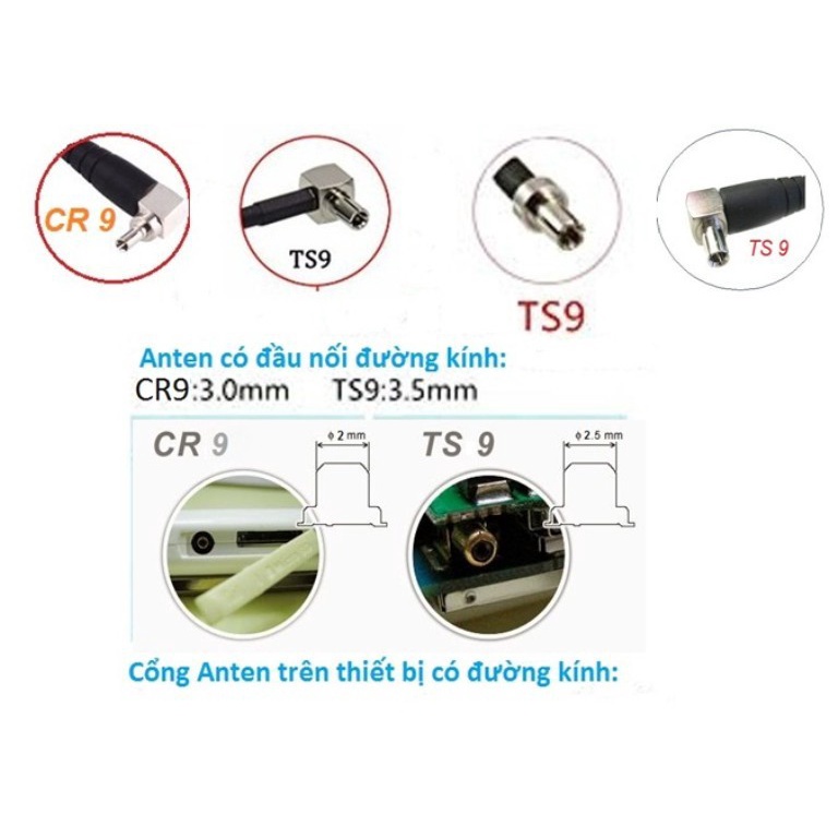 Anten 3G – 4G chuẩn TS9, Anten chuẩn CR9 - Độ Nhậy Sóng 7dBi, 9cm