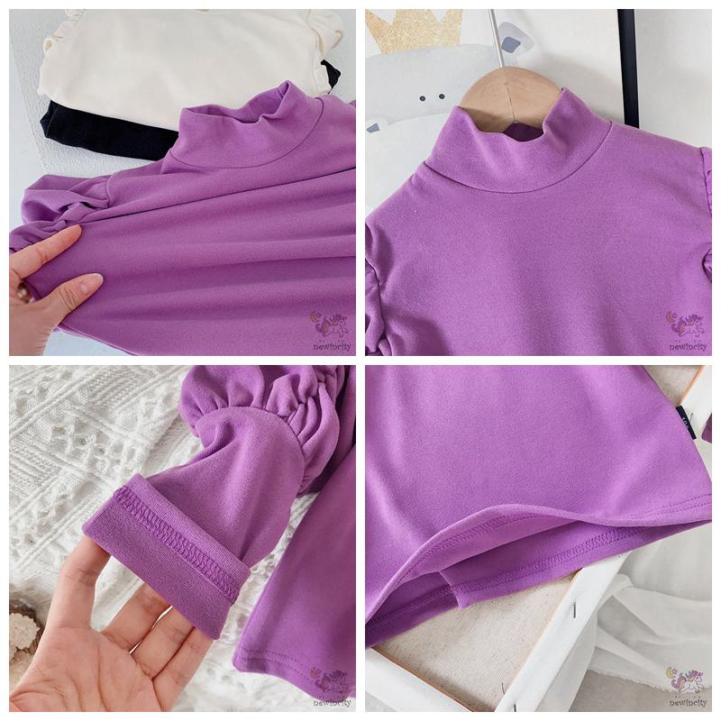 Áo sơ mi cổ cao tay phồng màu sắc trơn phong cách Hàn Quốc cho bé gái chất lượng cao