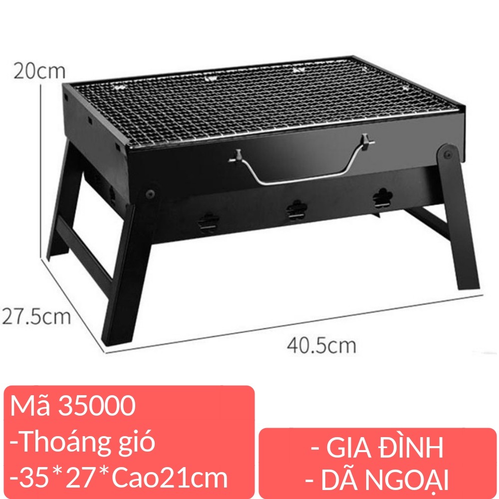 Bếp Nướng Than Gia Đinh BBQ Ngoài Trời - Có Tay Câm, Chống Khói, Kèm Vỉ Nướng Hình Chữ Nhật