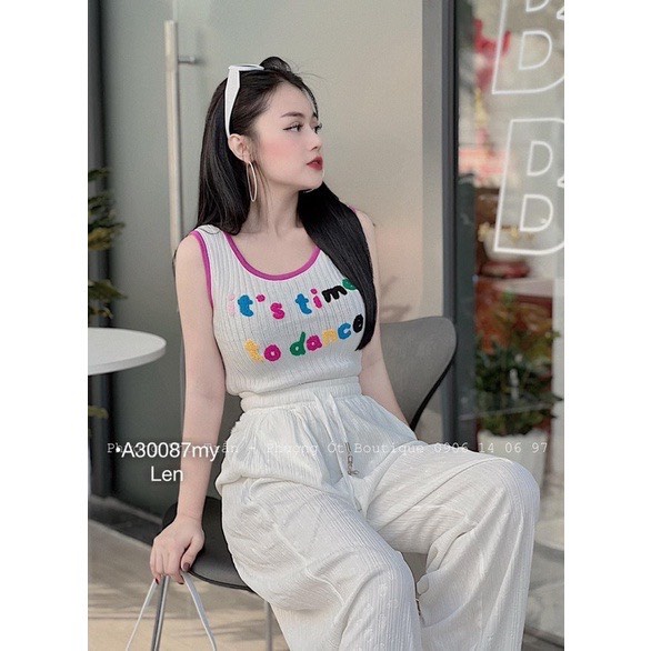 [L2M] Áo len nữ Montoghi dệt kim THÊU CHỮ NỔI Quảng Châu hai dây dáng ôm nhiều màu sắc cực kute