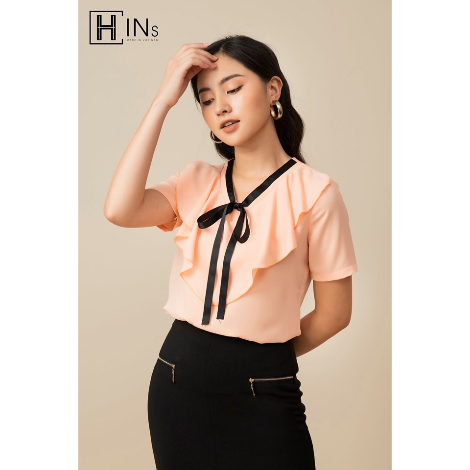 ÁO BÈO CỔ NƠ RUY BĂNG CAM - Design by HINs