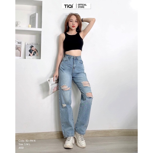 M2479-QUẦN JEAN XANH ỐNG RỘNG RÁCH SIU HOT | BigBuy360 - bigbuy360.vn