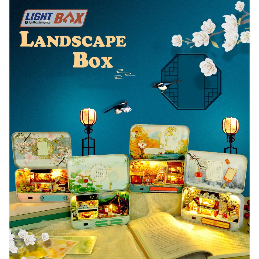 Nhà búp bê - LANDSCAPE BOX [HỘP mô hình có nội thất + Đèn LED + Giá đỡ]