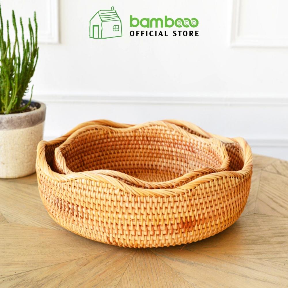 Khay mây tre đựng đồ BAMBOOO ECO đựng bánh kẹo hoa quả trái cây để trong phòng khách nhà hàng khách sạn gia đình decor