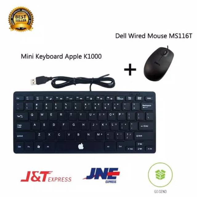 Túi Đựng Bàn Phím + Chuột Có Dây Usb Cho Apple Mini K-1000 + Dell M S111 Đen