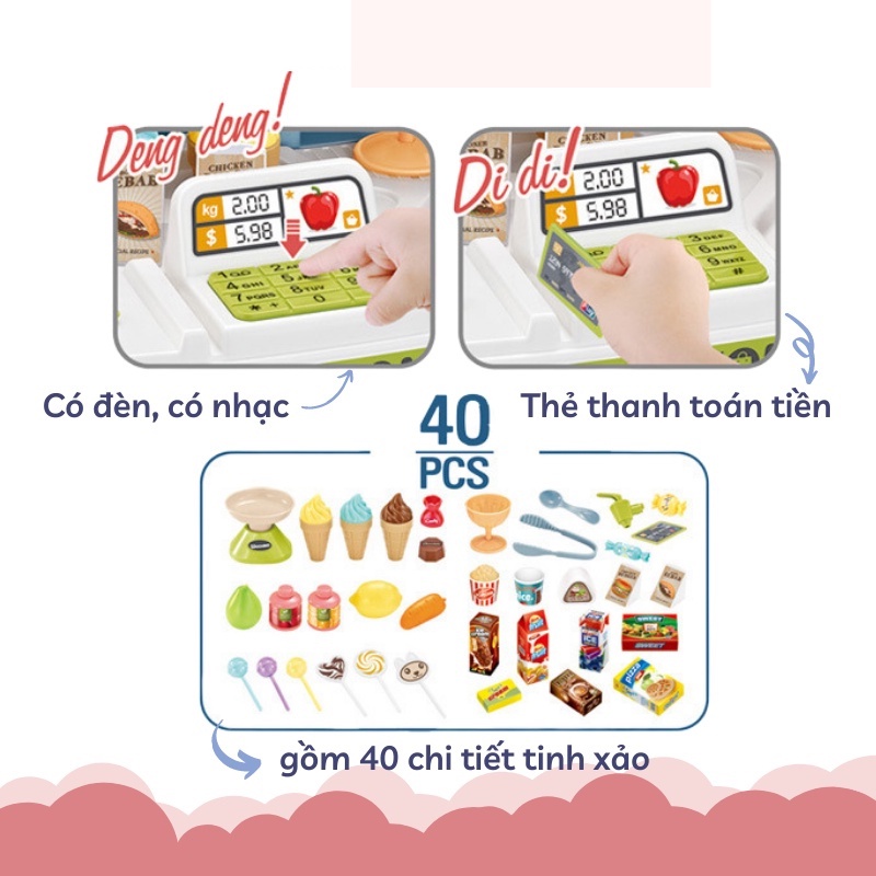 Đồ chơi bán hàng siêu thị, quầy kem kèm xe đẩy tiện lợi hiệu ứng âm thanh cho bé,đồ chơi nhập vai,đồ chơi cho bé