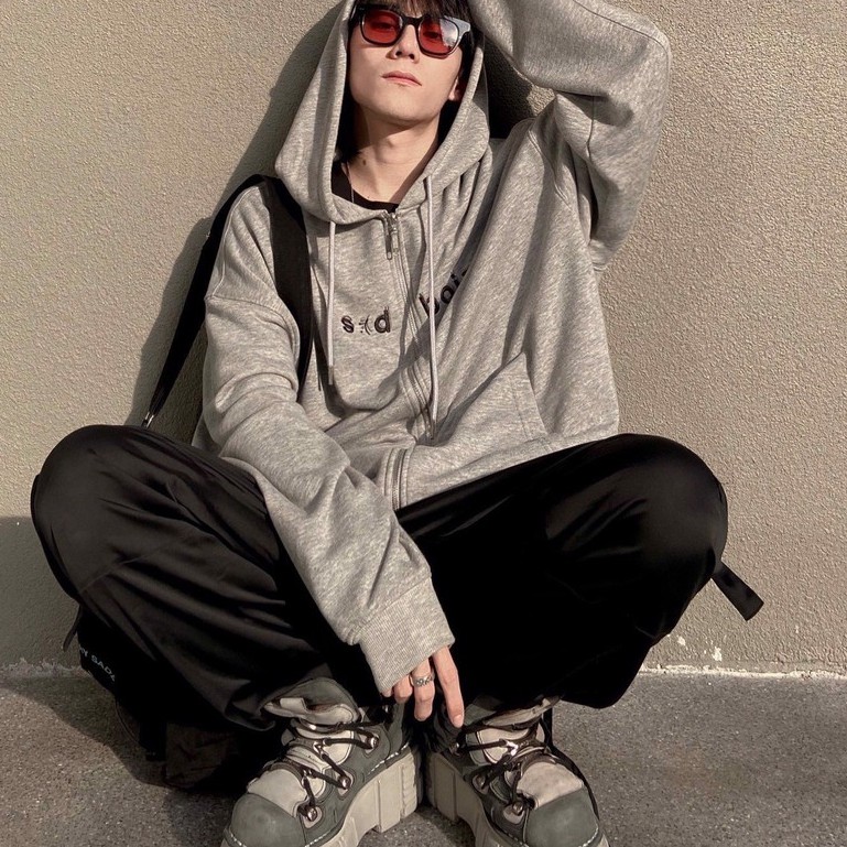 ÁO KHOÁC SADBOIZ SIGNATURE HOODIE ZIPPER - BLACK / GRAY (sản phẩm đang ưu đãi kèm tote) | BigBuy360 - bigbuy360.vn