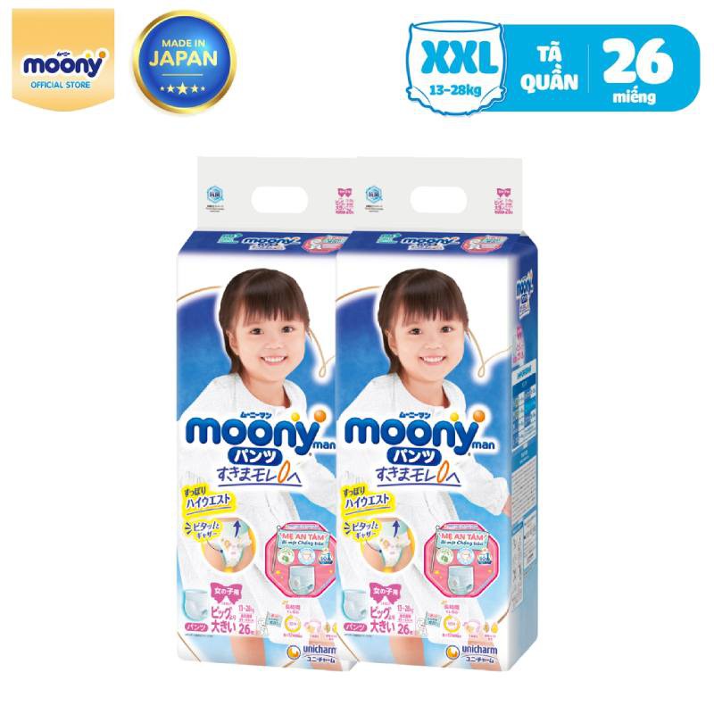 Combo 2 Tã quần cao cấp Moony Bé Gái L44/XL38/XXL26 - Nhập khẩu Nhật Bản