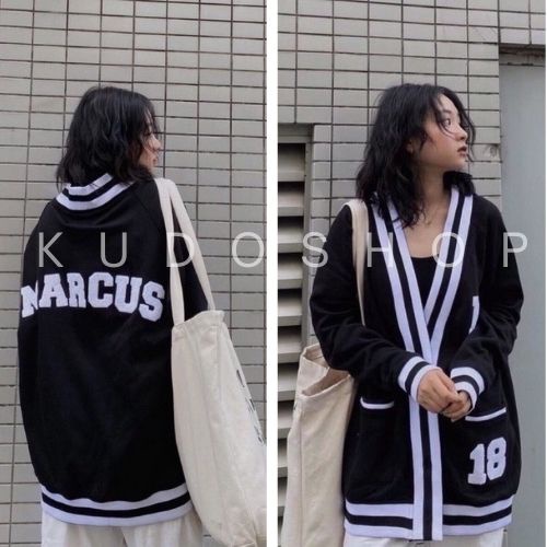 Áo cardigan dài tay viền trắng in số 8 KUDOSHOP Áo khoác nam nữ thiết kế cúc cài phong cách Hàn Quốc