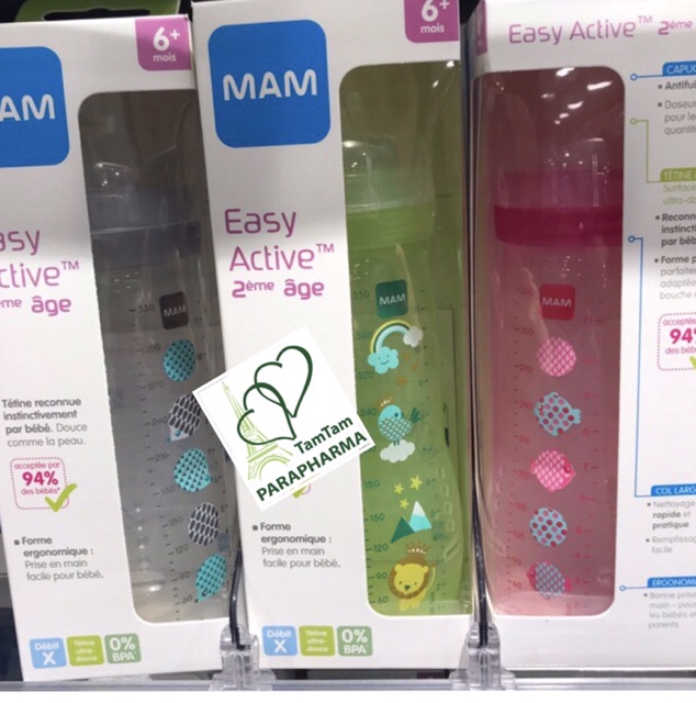 Sẵn Hồng 🇫🇷 Cặp 02 bình sữa nhựa MAM 330ml màu mới 2023 💞 TamTam 💞