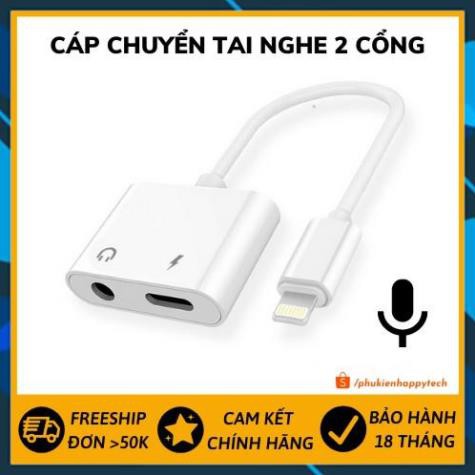 [ Freeship ] - Cáp chuyển tai nghe iPhone 2 cổng, Jack chuyển đổi vừa dùng sạc và tai nghe cùng lúc - Happytech