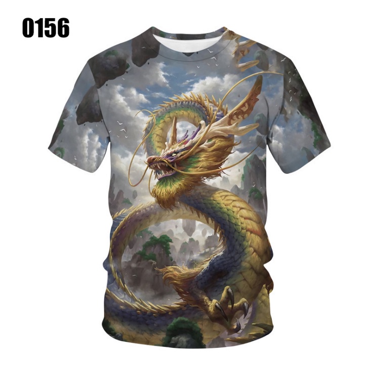 Áo Thun Tay Ngắn Cổ Tròn In Hình Rồng 3D Thời Trang Mùa Hè Thoáng Khí Thoải Mái Cho Nam
