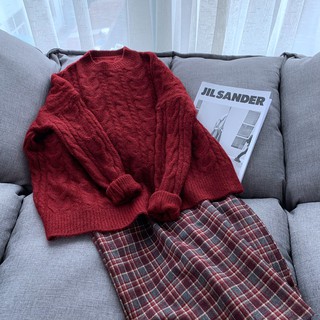 (HÀNG SẴN) Áo len vặn thừng mềm mịn màu đỏ rượu vintage đơn giản nhẹ nhàng Hàn Quốc - Có ảnh thật