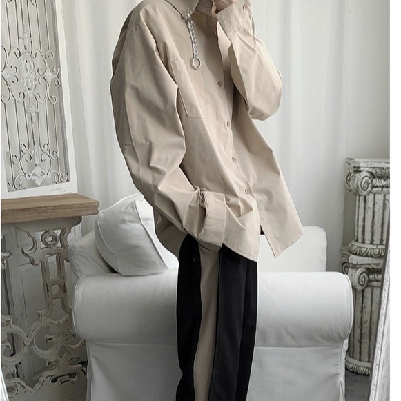 Áo sơ mi nam form rộng phối khoen cổ tay dài | BigBuy360 - bigbuy360.vn