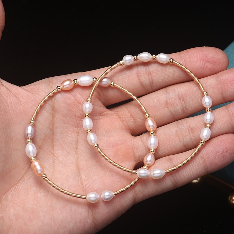 Vòng Tay Chuỗi Hạt Ngọc Trai Tự Nhiên Mạ Vàng 14k Thời Trang Cho Nữ