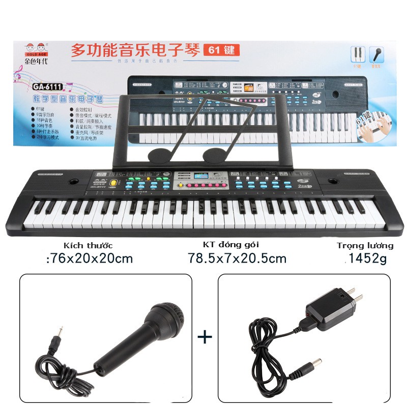 Đàn Điện Tử Piano 61 Phím Kèm mic cao cấp size lớn GA-6112