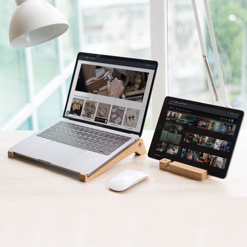 Combo Kệ Laptop / Điện Thoại mini TigerS Wood bằng gỗ sồi cao cấp, thiết kế tinh xảo