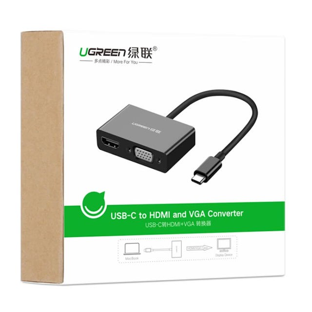 [Mã 2404EL10K giảm 10K đơn 20K] Bộ chuyển đổi USB type C sang HDMI+VGA dài 15cm UGREEN CM178