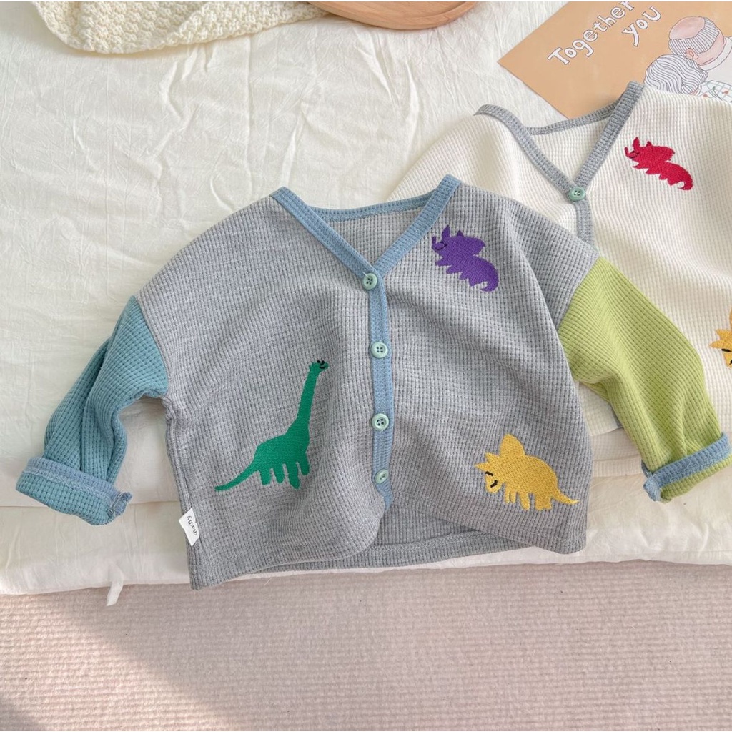 Áo Khoác Cardigan Dệt Kim In Hình Khủng Long Thời Trang Xuân Thu Cho Bé