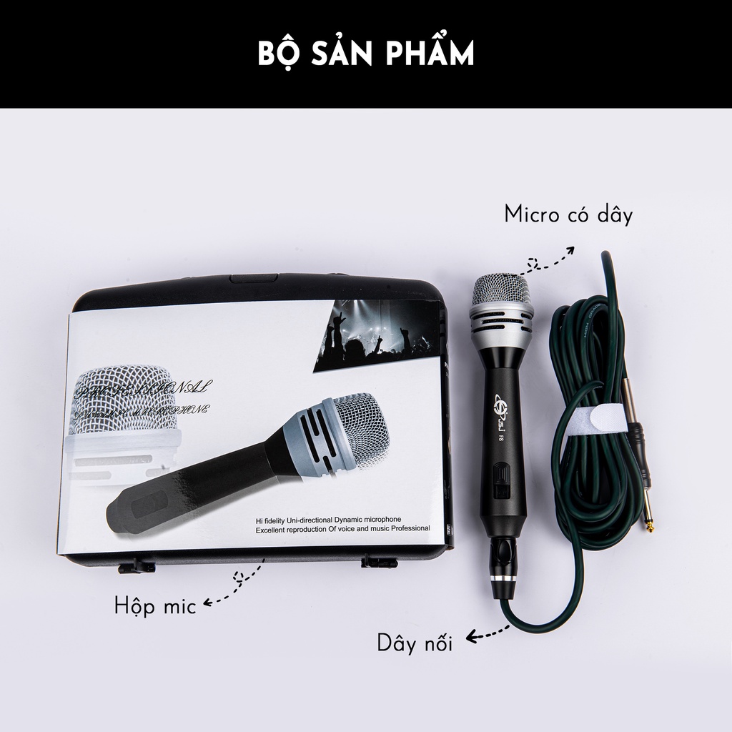 Micro karaoke có dây JSJ F8 vẻ ngoài quý phái thanh lịch thiết kế hợp kim nhôm cao cấp chống mài mòn