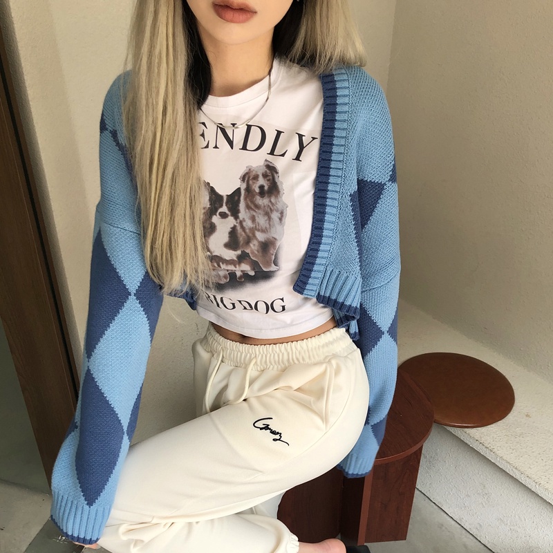 Áo khoác cardigan dài tay họa tiết sọc caro phong cách mới 46140