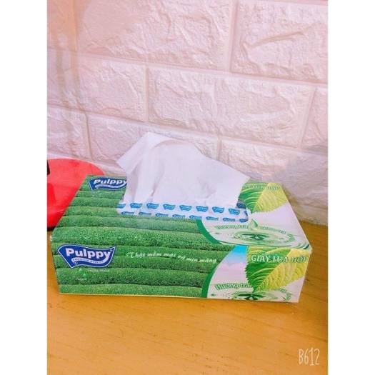 Khăn Giấy Pulppy Hương Trà Xanh Hộp 2 Lớp 180 tờ (bao bò có thể thay đổi tùy đợt nhập hàng)