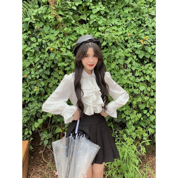 Lia Shirt 😘 Áo sơ mi lụa ngọc trai cổ bèo bá tước