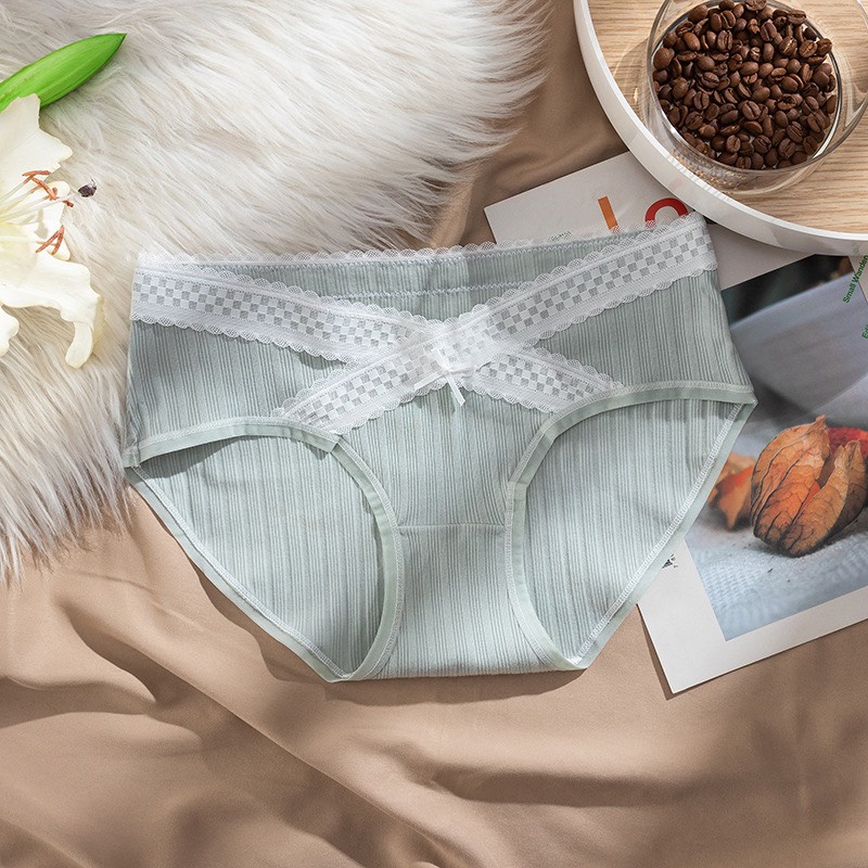 Quần Lót Bầu Cạp Chéo Cotton Set 5 Cái Họa Tiết Tăm Pha Ren Mềm Nhẹ Siêu Co Dãn Cái Mỗi Quần 1 Túi Zip Bella Mama Q03