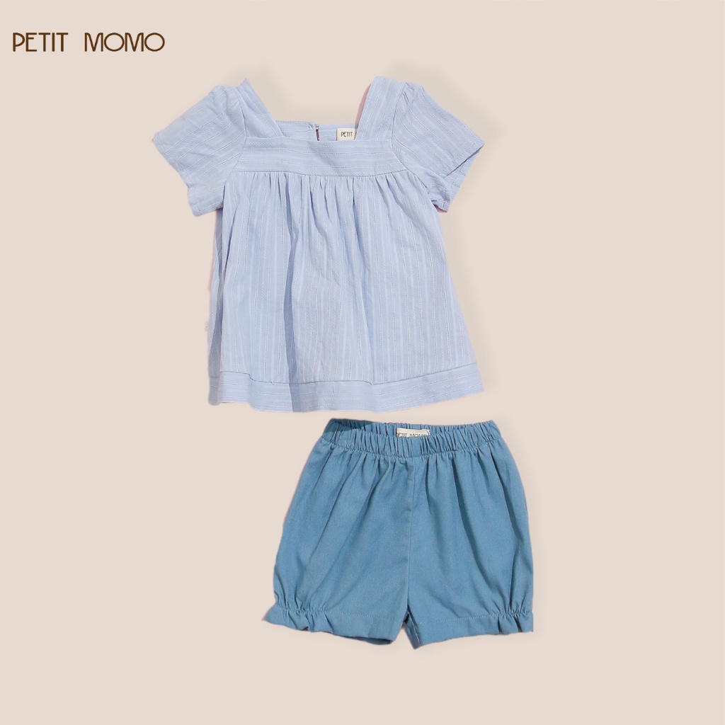 Áo Cộc Tay Cho Bé Gái (1-6 Tuổi) PETIT MOMO Dáng Babydoll Trơn Màu Vải Thô Siêu Mát Thấm Hút Mồ Hôi H146