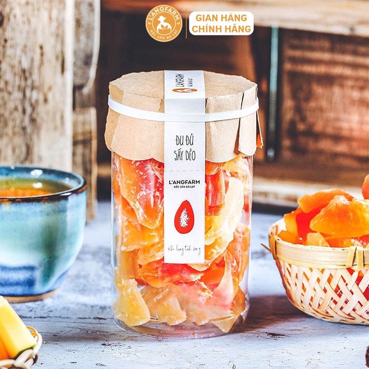 Đu đủ sấy dẻo L'angfarm hũ 200g Hương vị tự nhiên, độ ngọt vừa phải.