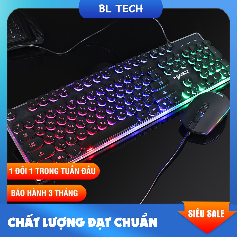 Combo bàn phím chuột gaming có dây đèn LED sáng bao viền bàn phím thiết kế nút tròn nổi bật độc đáo