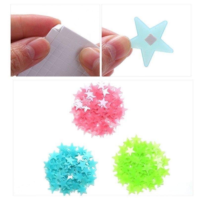Set 100 miếng dán tường dạ quang hình ngôi sao