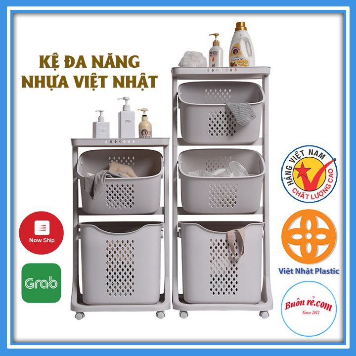 Kệ giỏ nhựa 4 tầng đa năng VIỆT NHẬT PLASTIC có bánh xe đựng quần áo, đồ dùng gia đình (MS: 5567) - Buônrẻ 01233