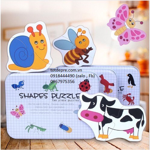 Đồ chơi bộ ghép hình hộp sắt 2 mảnh Shapes Puzzle thông minh cho bé