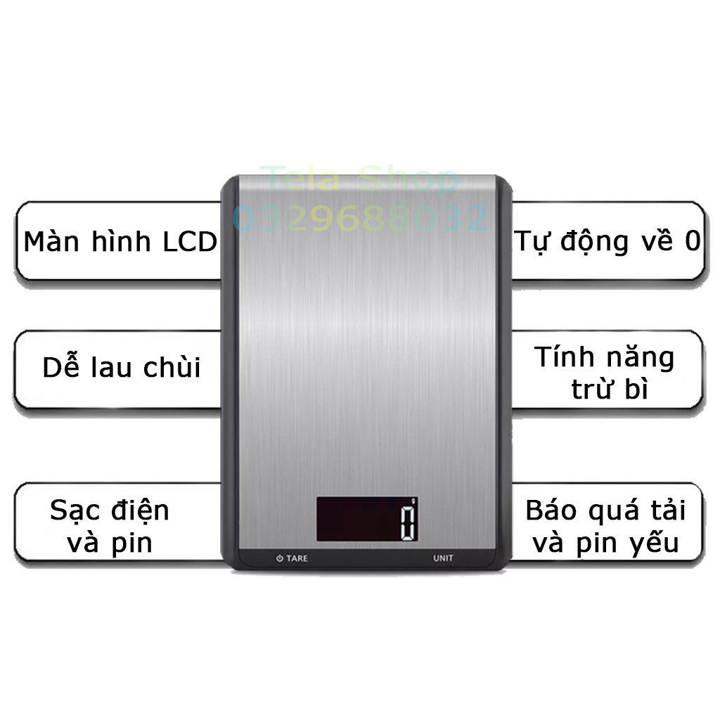Cân tiểu ly 10kg định lượng 1g hợp kim thép chính xác cao tặng kèm pin  Tela Shop