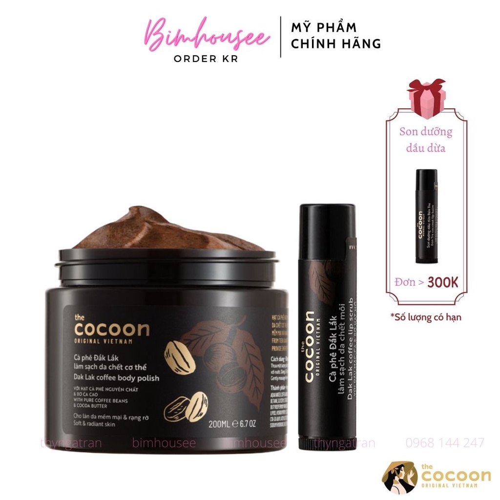 Tẩy tế bào chết toàn thân Cocoon Cà phê Đắk Lắk làm sạch da chết body môi COCOON