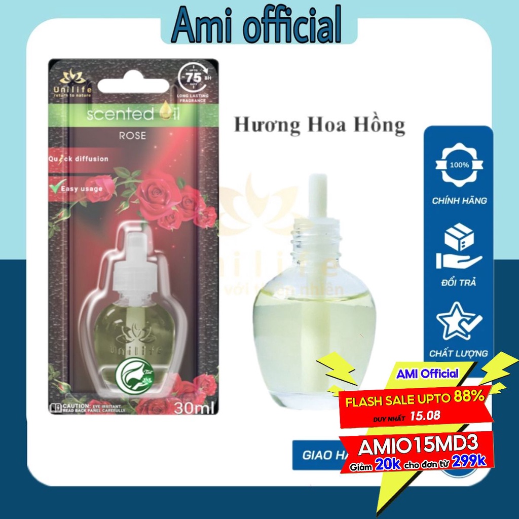 Tinh dầu thiên nhiên Unilife, Tinh dầu xông phòng hương Hoa Hồng, khử mùi hôi, hương thơm đậm đà, lọ 30ml