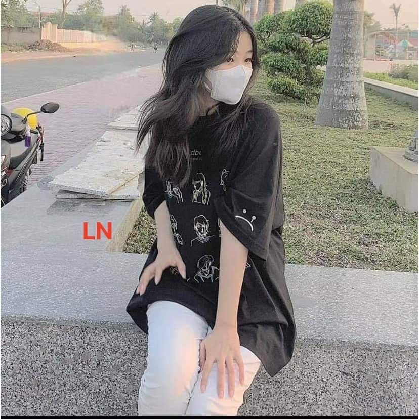 Set đồ nữ,Áo phông Nam nữ Unisex,Áo thun  sadboiz 9 mặt người form thụng rộng tay lỡ màu đen trắng