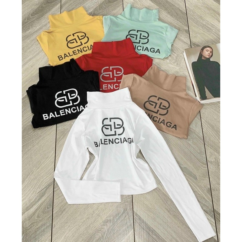 Áo CỔ LỌ TAY DÀI in chứ BB form croptop