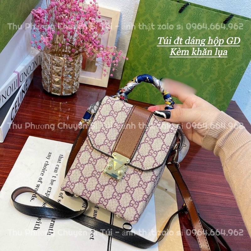 [Bán Lấy Đánh Giá 5*] Túi đeo chéo, túi điện thoại dáng hộp đứng khoá bấm (tặng kèm khăn lụa)