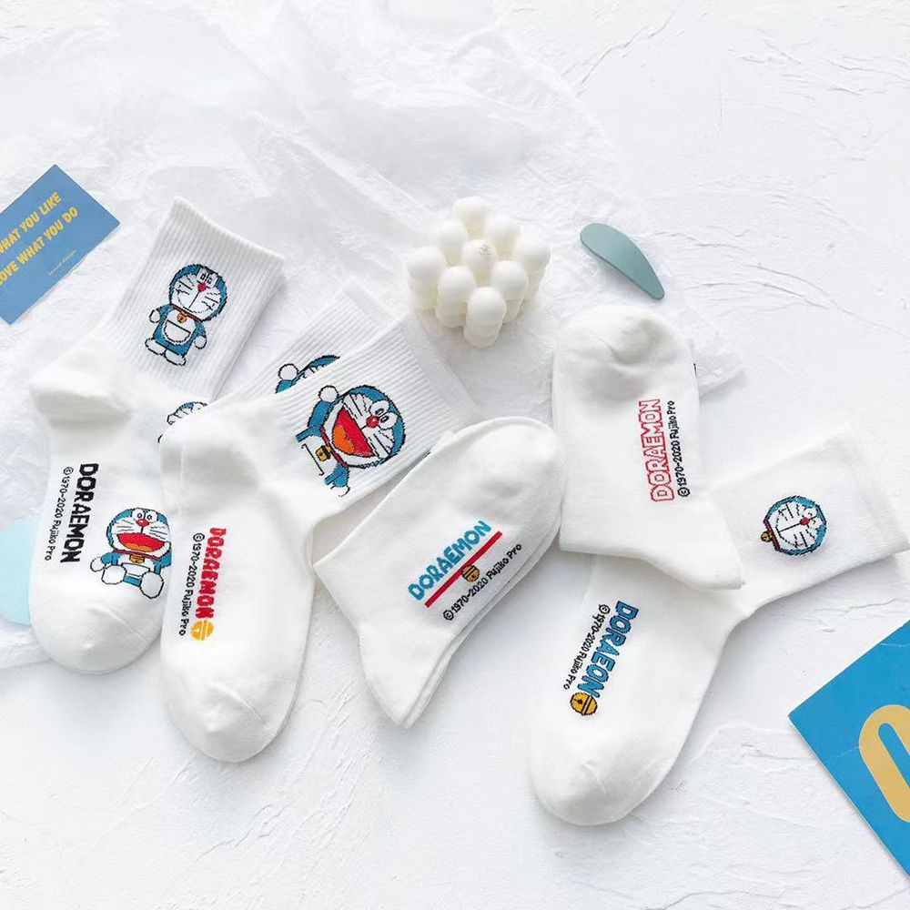 Tất cotton cổ cao in hình mèo Doraemon dễ thương phong cách Hàn Quốc cho nữ