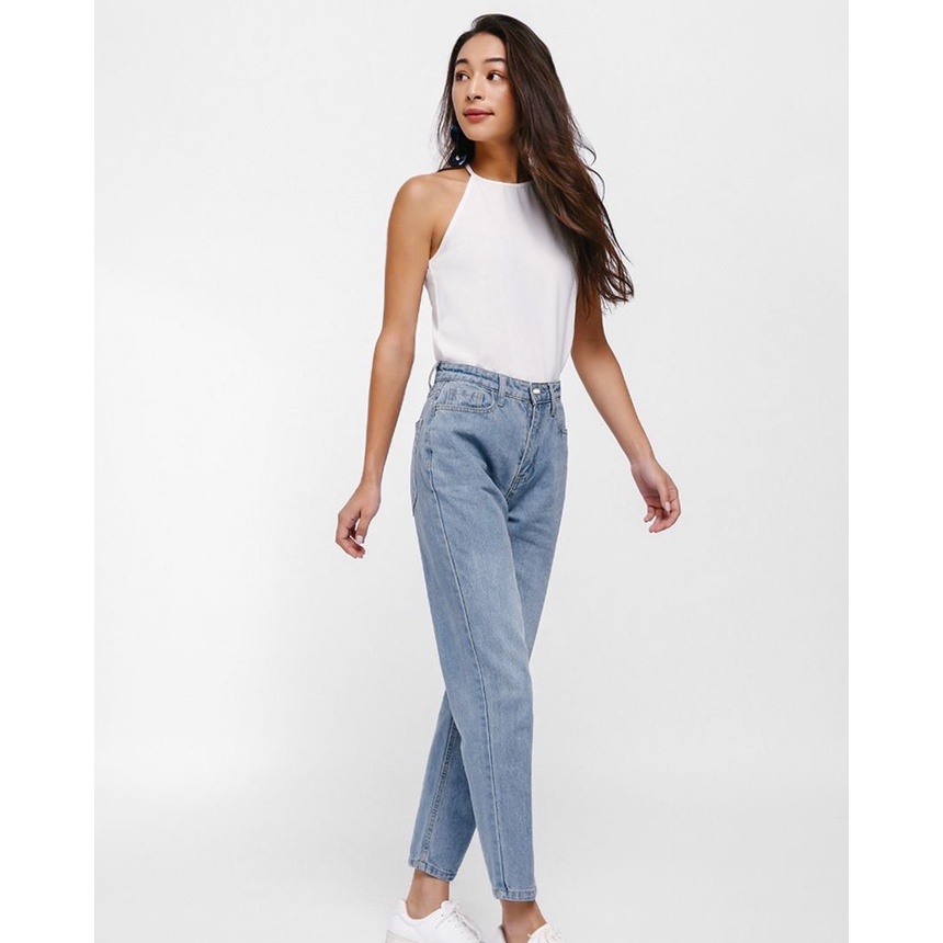 Quần Mom Jeans Nữ Lưng Cao Xanh Wash Đùi M-02E