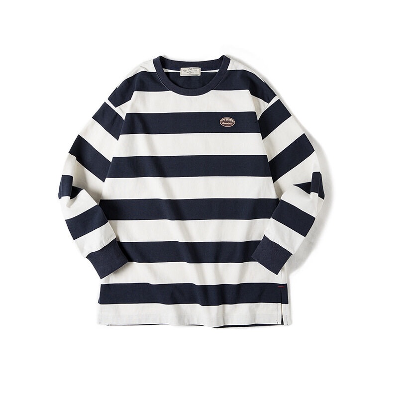 MADEN Áo Thun cotton Tay Dài Kẻ Sọc Rộng Thời Trang Mùa Thu Hàn Quốc 2022 320g