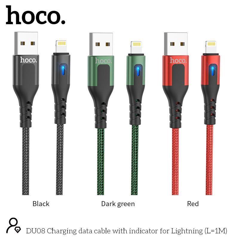 Cáp Sạc Nhanh Hoco DU08 Dây Dù Báo Đèn 2m Sạc Full iPhone/ Android/ iPad Dây Truyền Tải Dữ Liệu