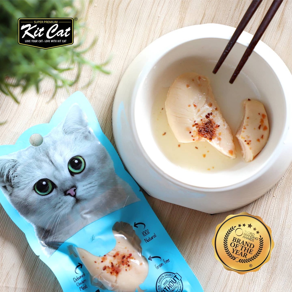 Snack thưởng Phi lê gà và cá ngừ KitCat nguyên miếng cho mèo 30g- Thịt thật siêu thơm ngon