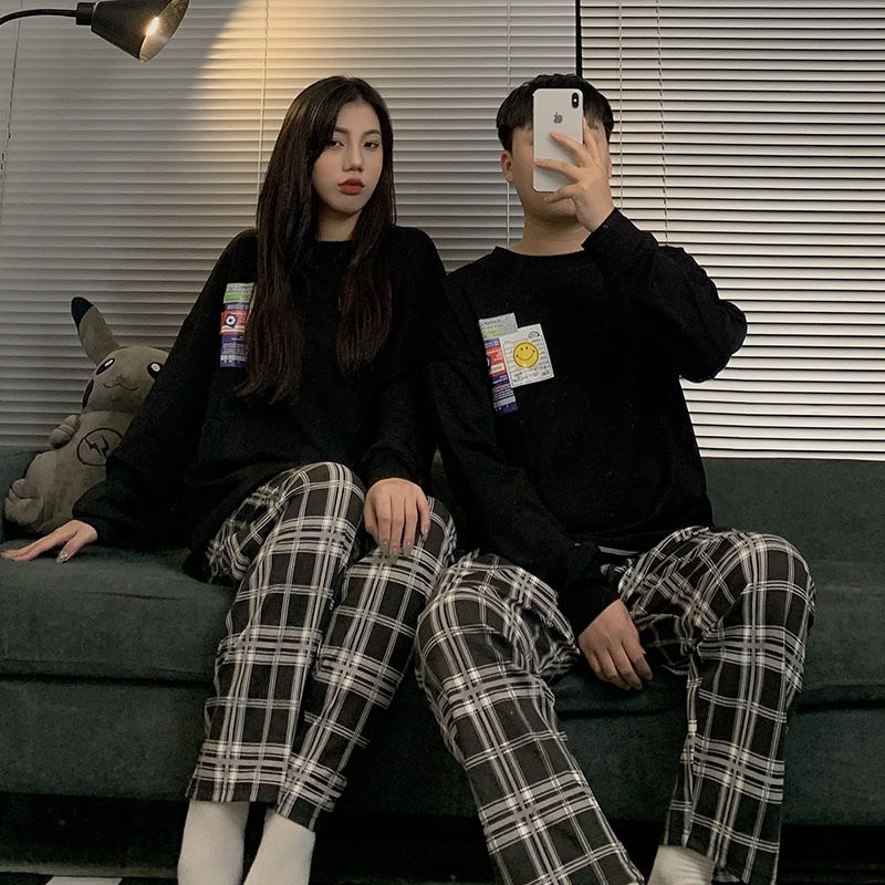 Bộ đồ ngủ đôi dài tay cotton phong cách Hàn Quốc